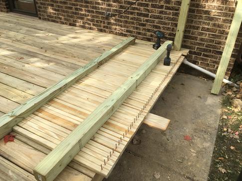 Nice straight lines! The baluster screws will all be at the exact location on the final railing. A Affordable Decks, Lombard Illinois