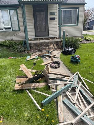 Get that thing outta here! Porch demo Villa Park IL A-Affordable Decks